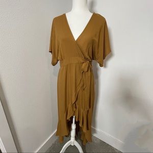 [YOUNG FABULOUS & BROKE] BNWT MUSTARD YELLOW LILLY RUFFLE HI-LO WRAP MAXI DRESS